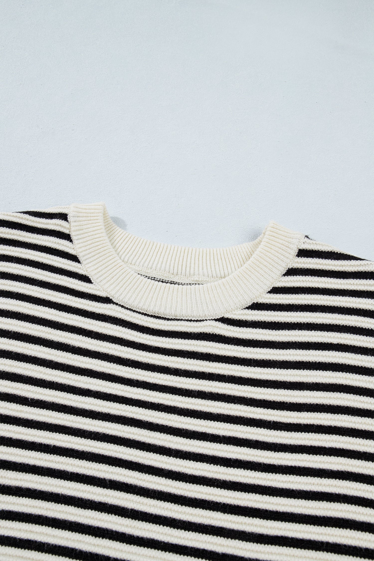 Black Stripe Ribbed Trim Drop Shoulder Oversized Sweater