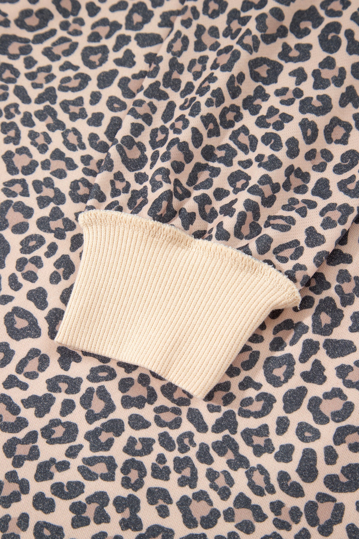 Multicolour Leopard Print High Neck Long Sleeve Ribbed Cuffs Hem Sweatshirt