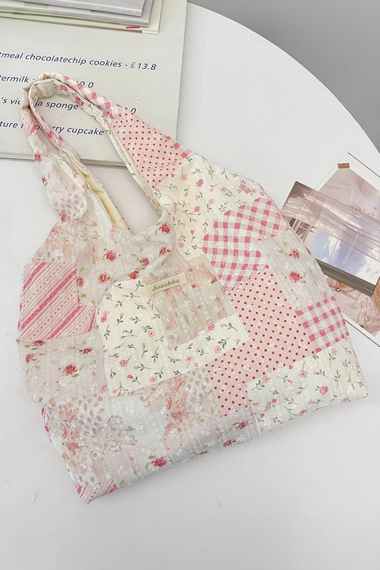 Pink Lightweight Cloth Boho Patchwork Floral Tote Bag