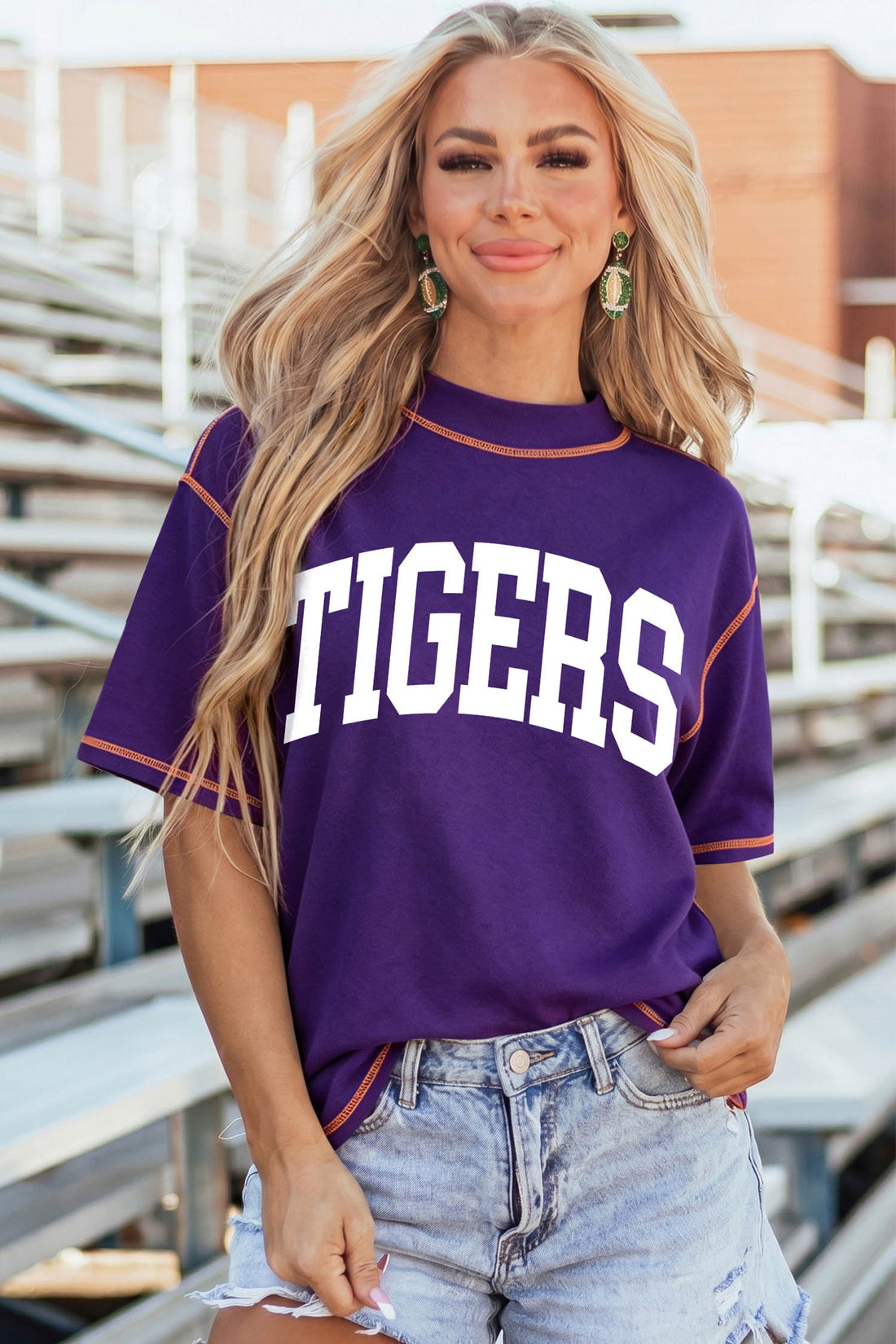 Tillandsia Purple LOUISIANA/ TIGERS Double Side Printed High Neck Reversible Casual Tee
