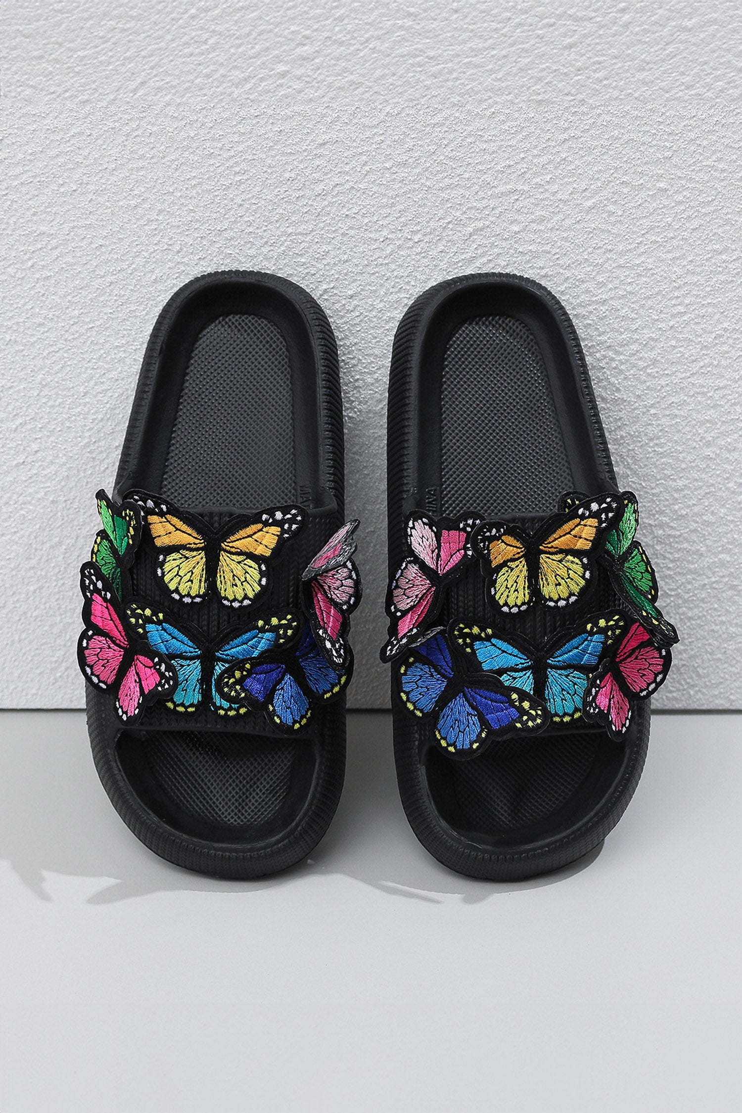 Color black 3D Butterfly Patch Detail Casual EVA Slippers