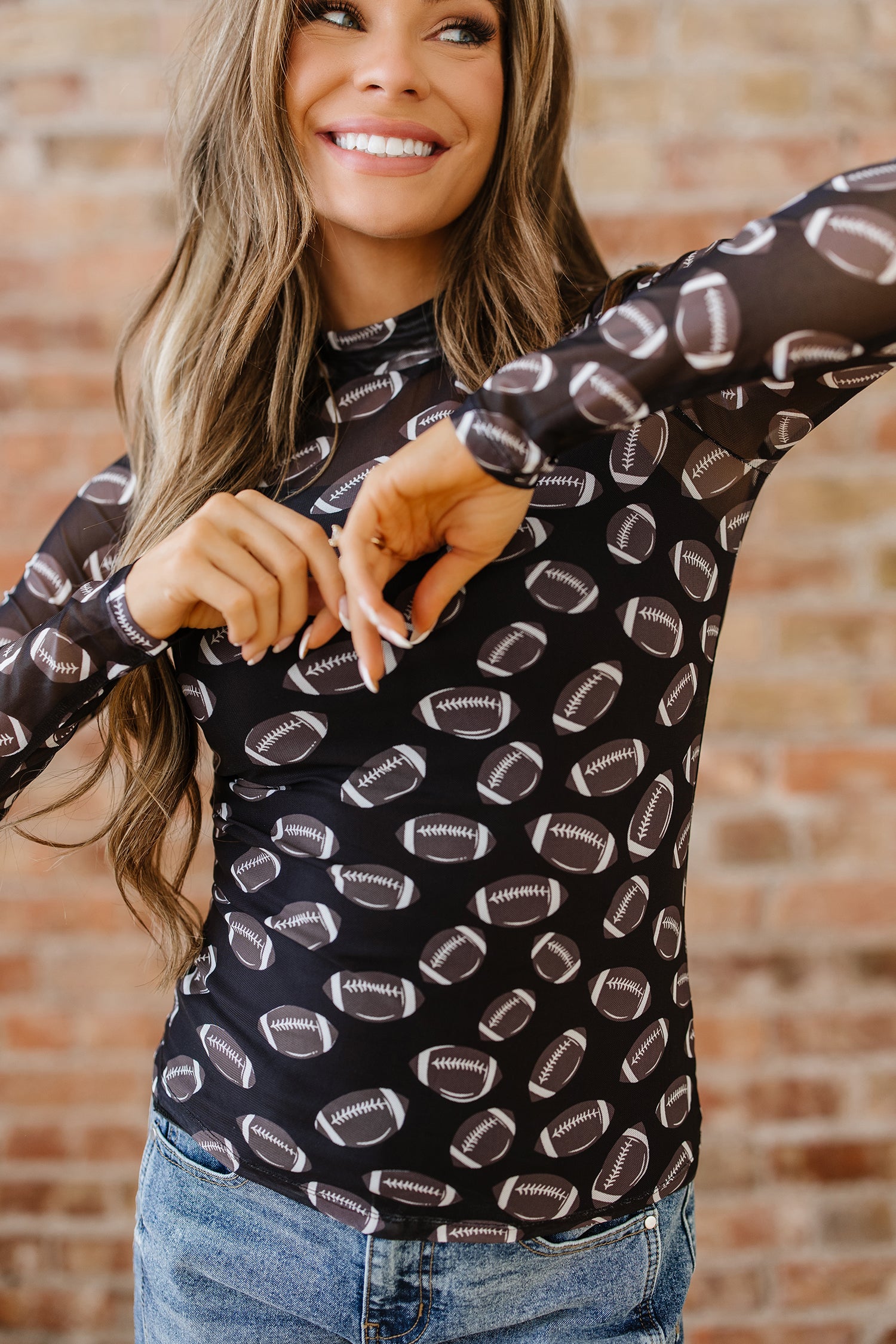 Black Rugby Game Day Sheer Mesh Long Sleeve Top