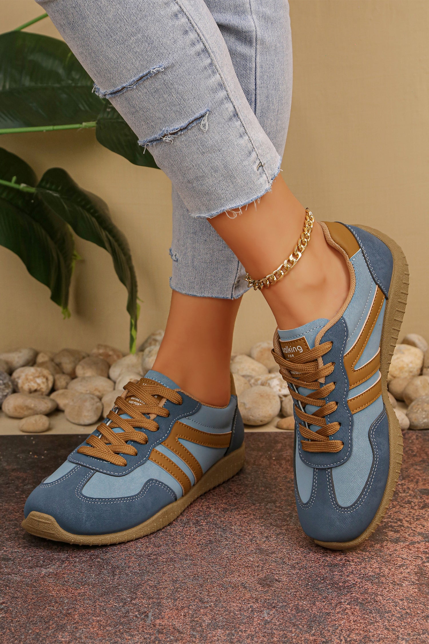 Ashleigh Blue Retro Vegan Leather Athletic Detail Lace Up Shoes
