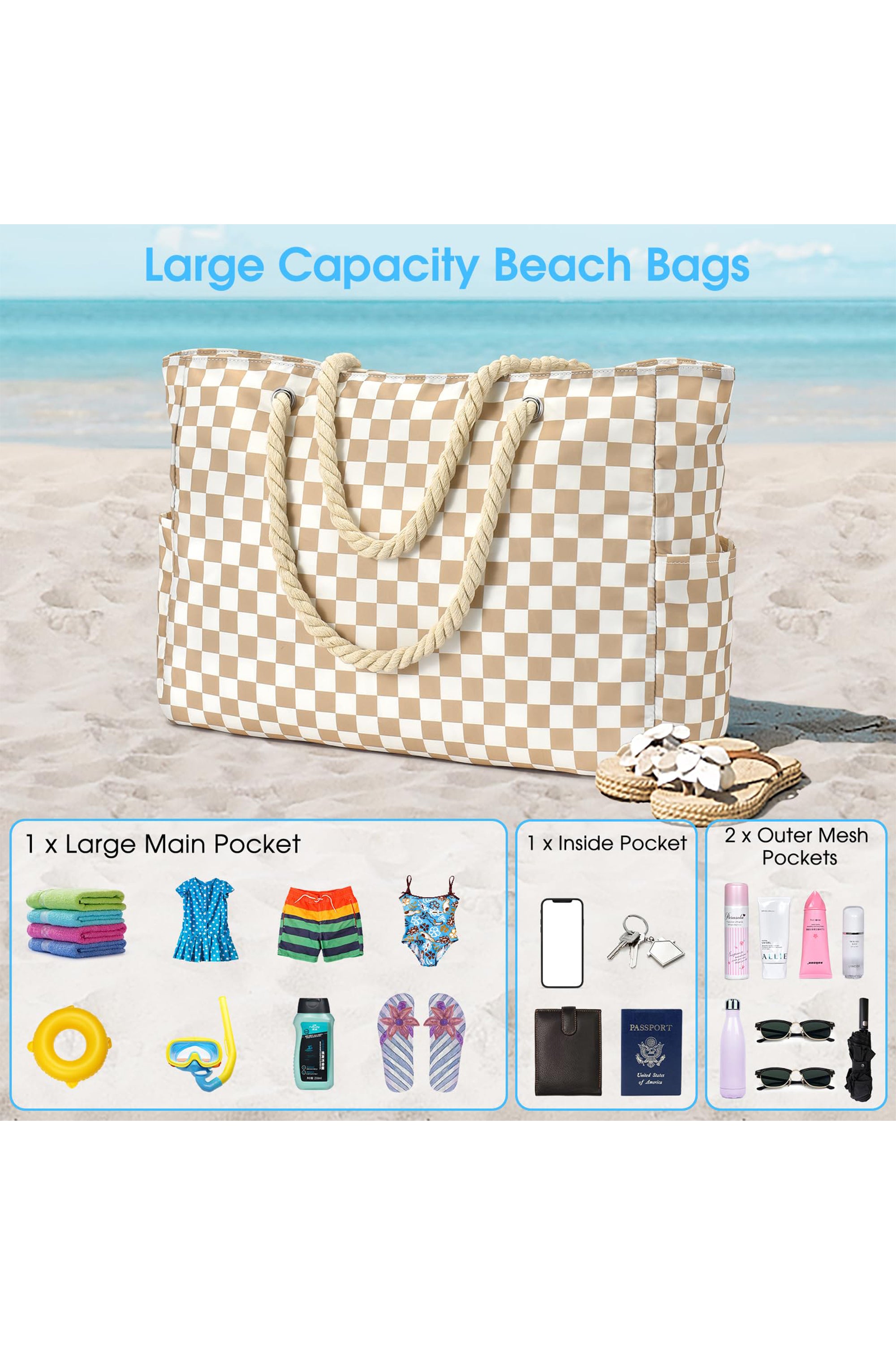 White Striped Waterproof Canvas Large Capacity Tote Bag