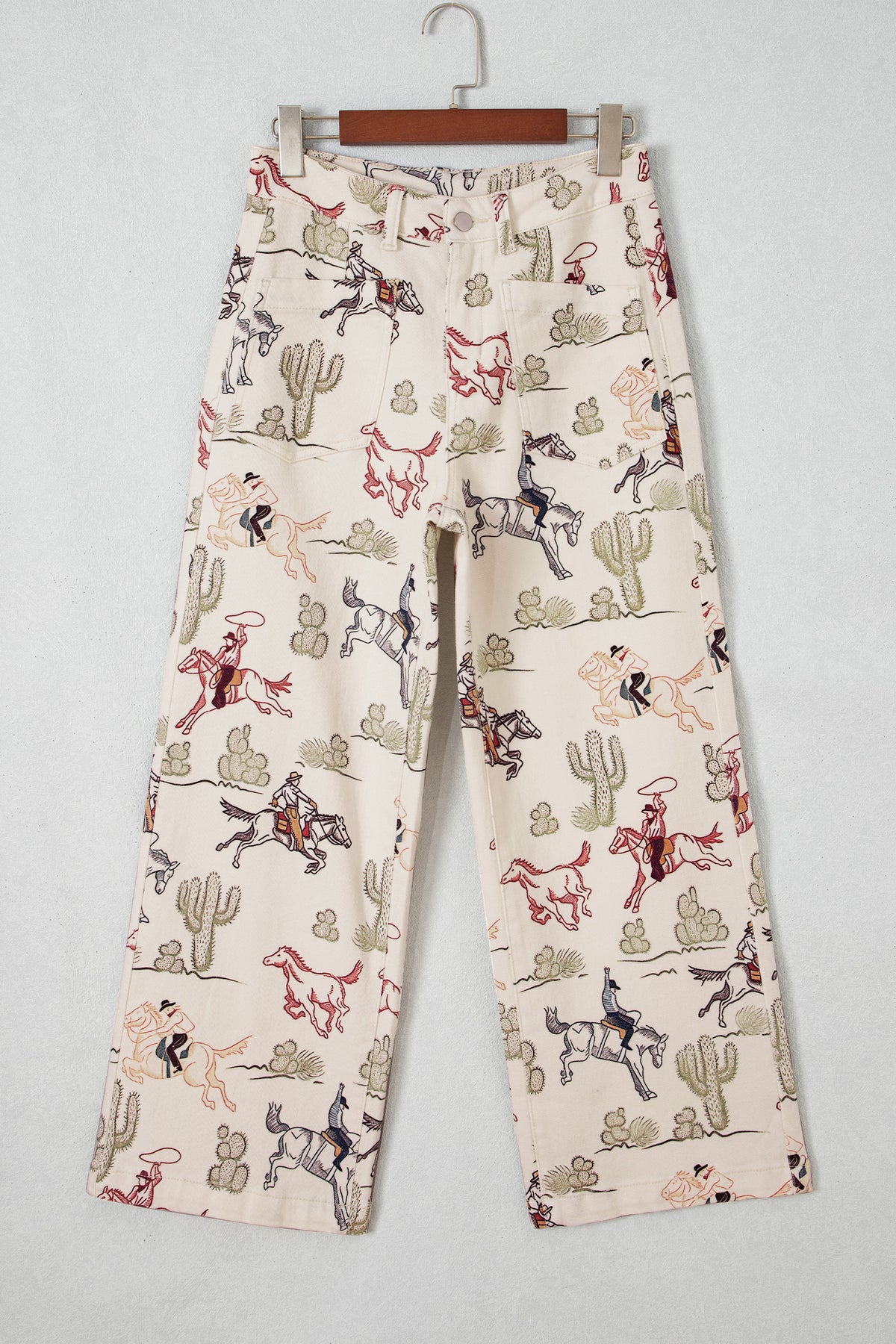 Multicolour Western Print Straight Leg Ankle-Length Pocket Jeans
