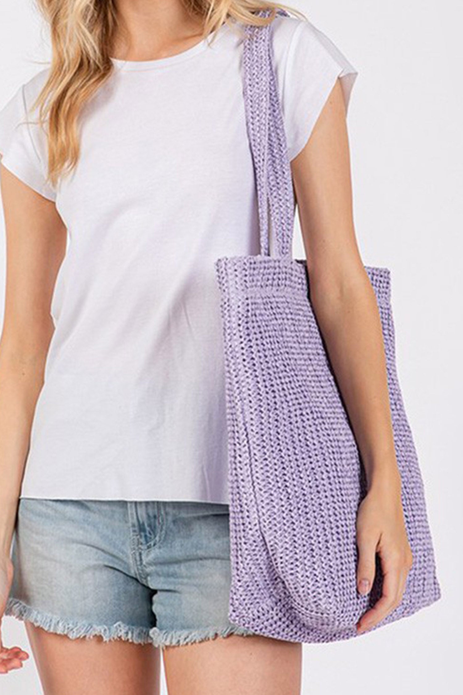 Wisteria Solid Color Straw Woven Summer Beach Tote Bag