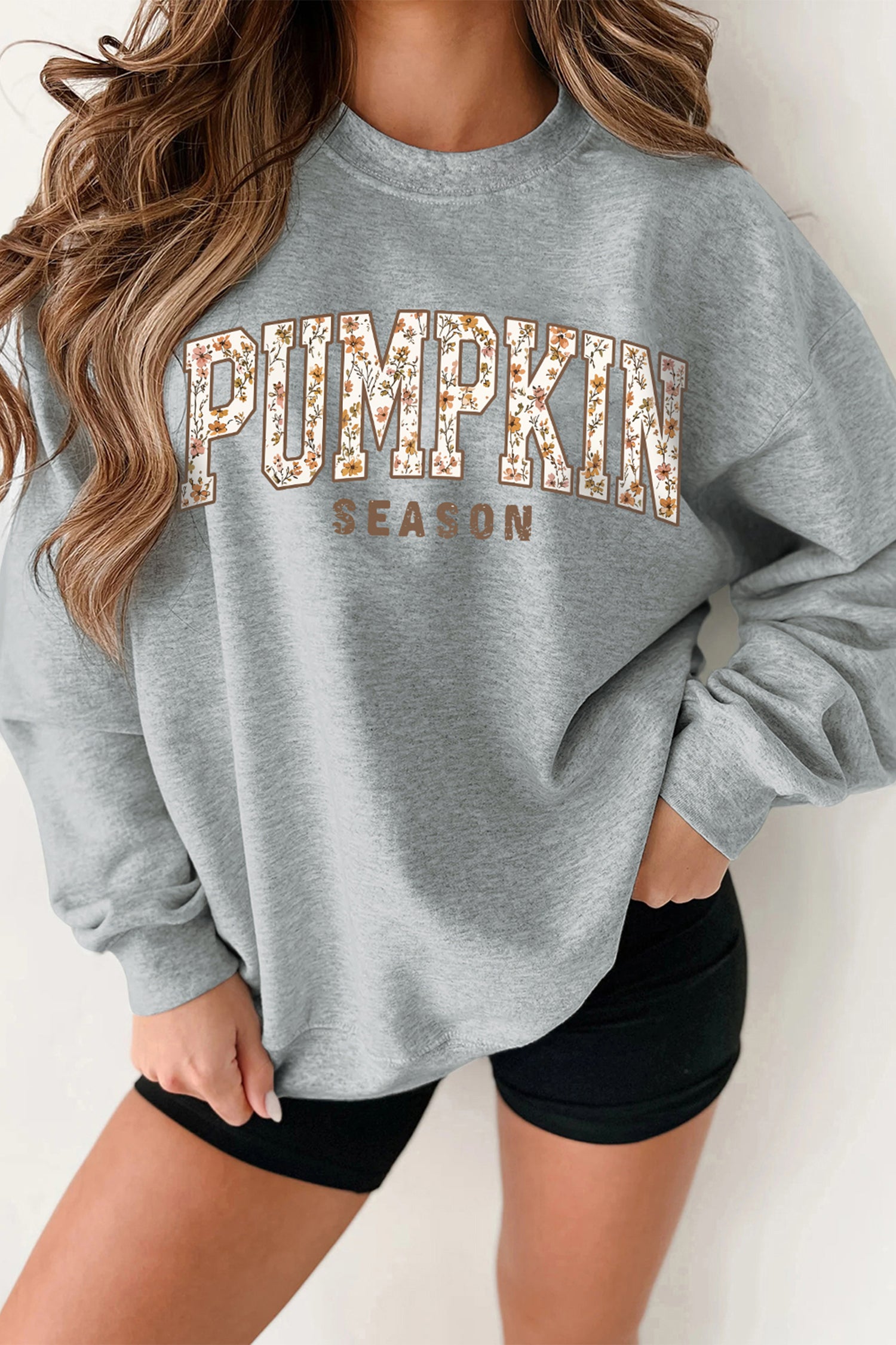Light Grey PUMPKIN SEASON Oversized Pullover Sweatshirt