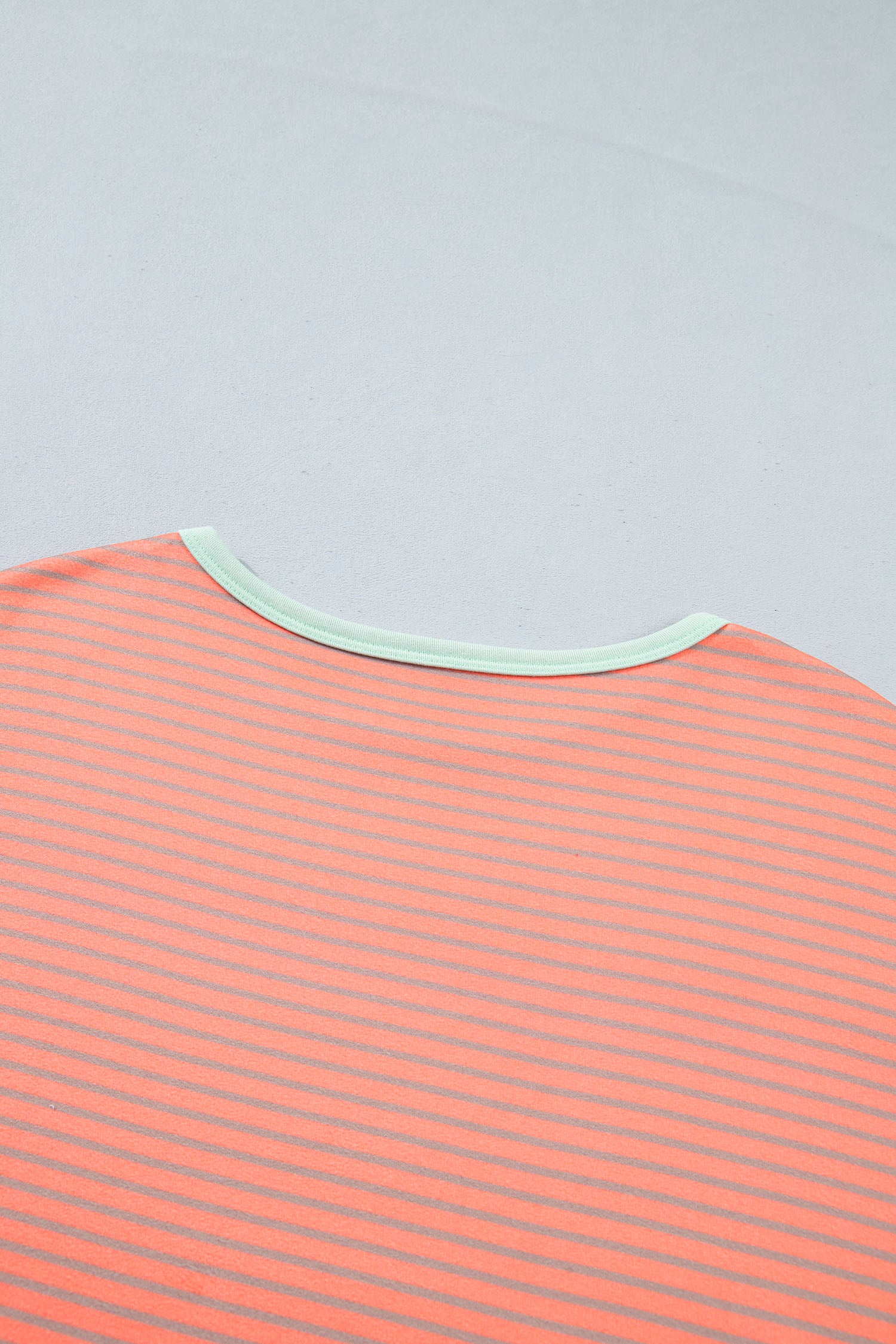 Orange Stripe Colorblock Detail Raw Seam Long Sleeve Top