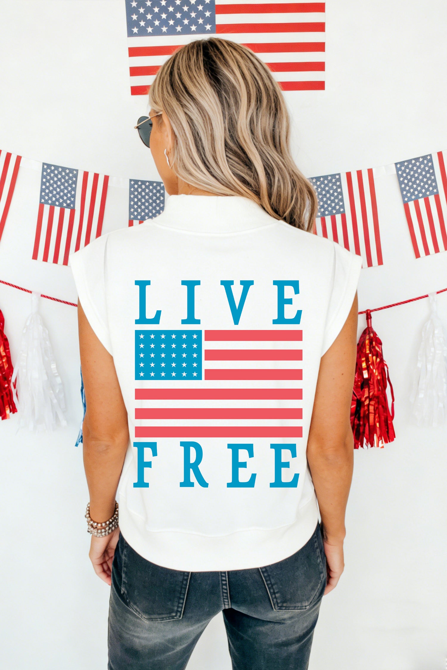 White American Flag LIVE FREE Double Side Printed High Neck Top