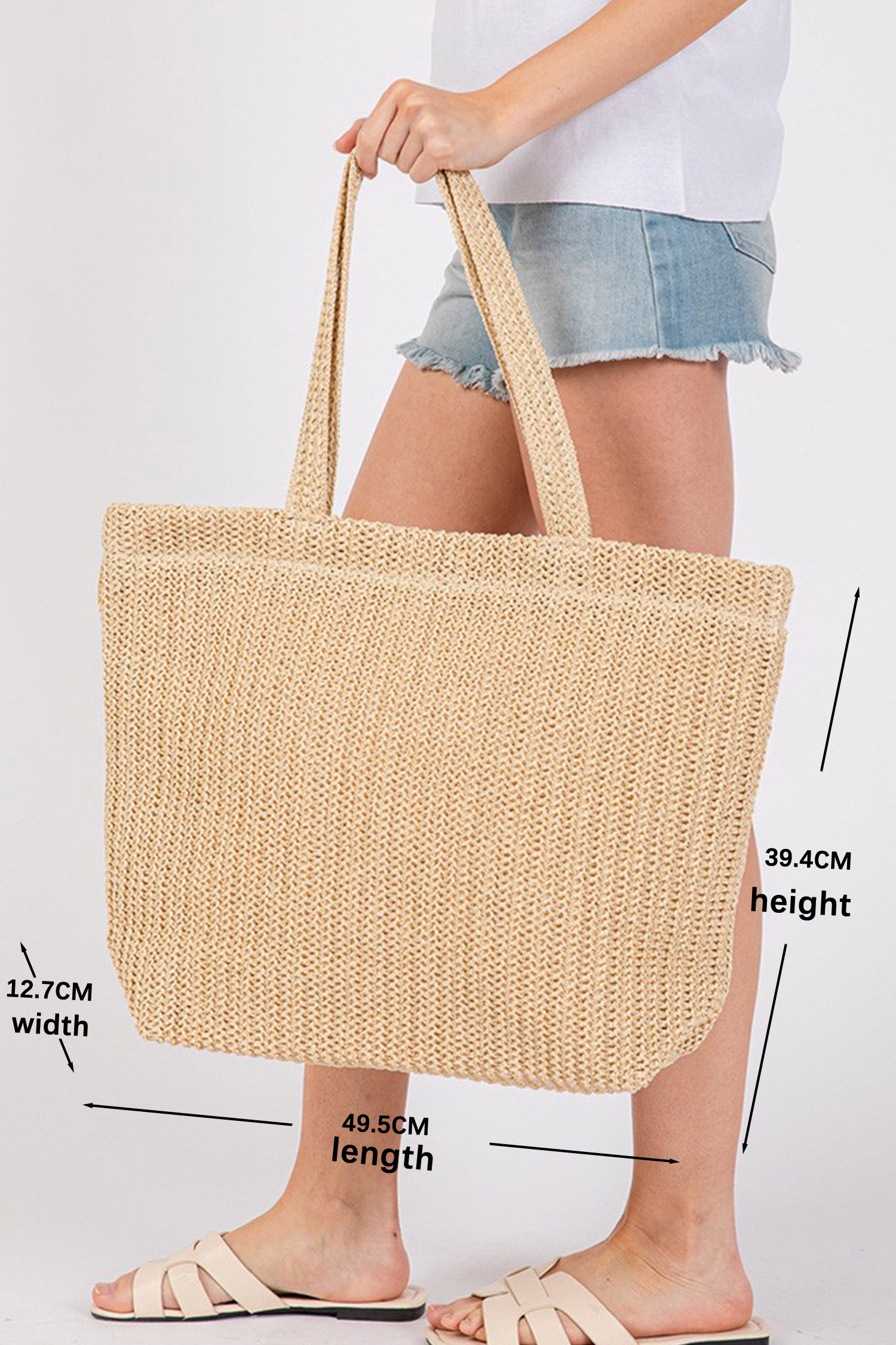 Pink Solid Color Straw Woven Summer Beach Tote Bag