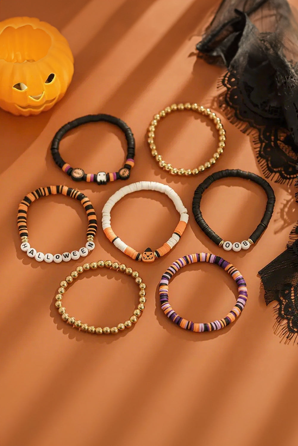 Russet Orange Playful 7pcs Halloween Bracelet Set