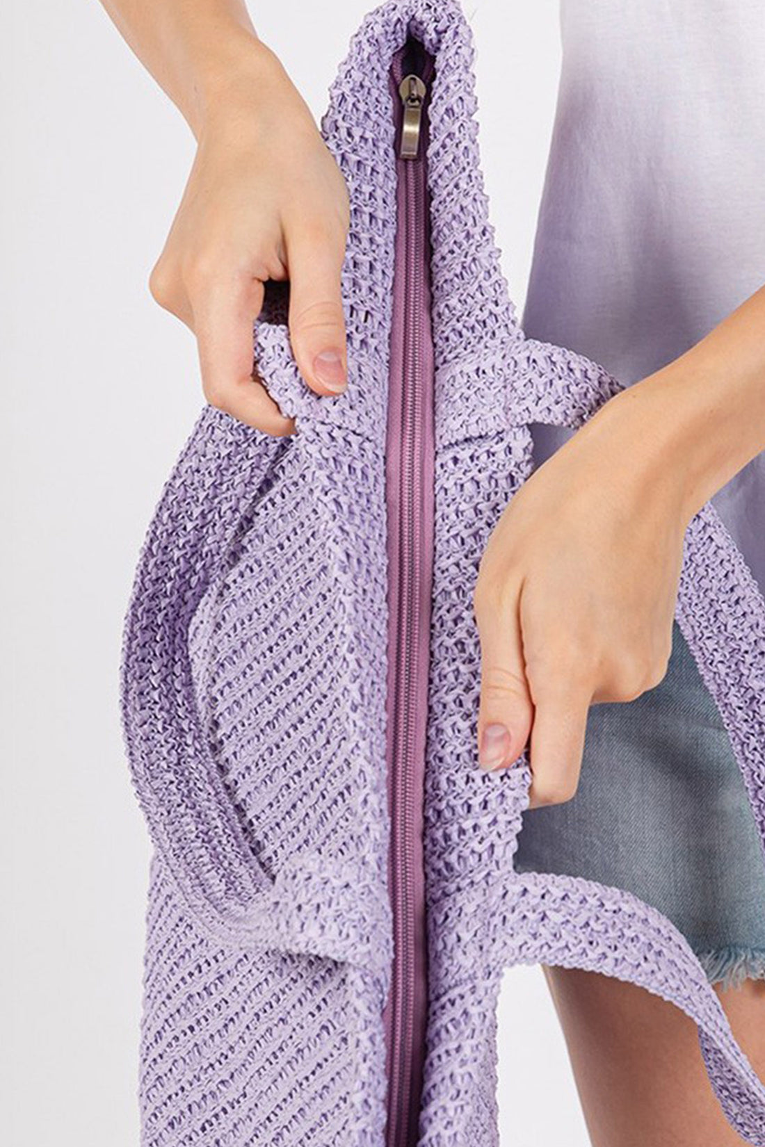 Wisteria Solid Color Straw Woven Summer Beach Tote Bag