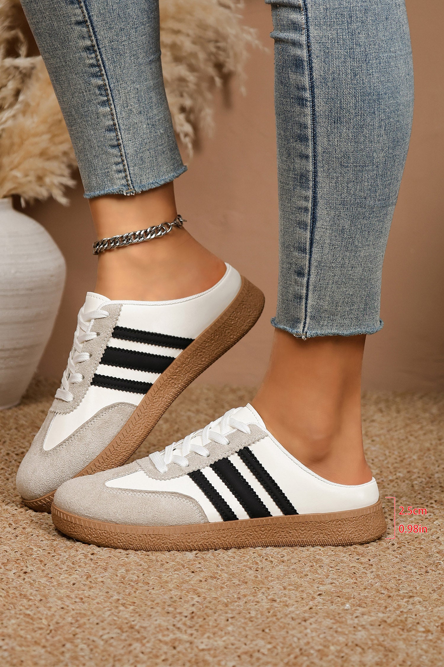White PU Leather Color Block Varsity Lace Up Flat Shoes