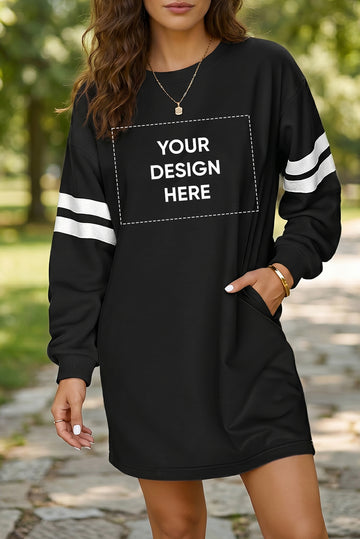 Black Varsity Contrast Banded Sleeve Shift Sweatshirt Dress