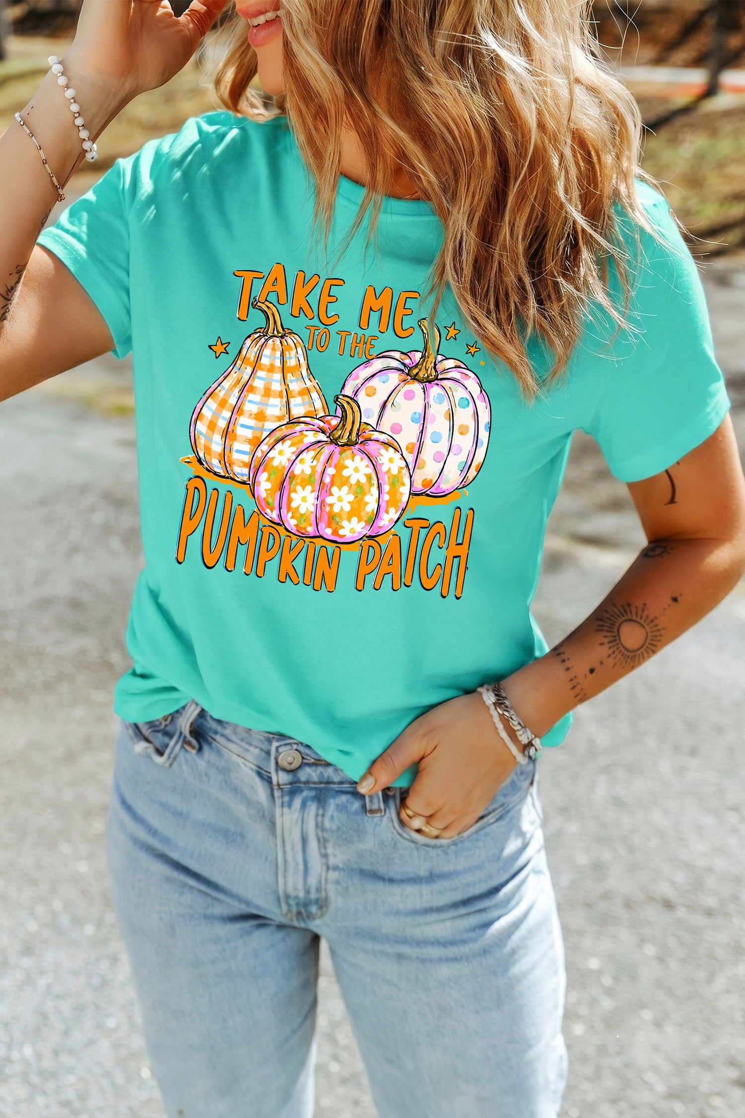 Mint Green Halloween Pumpkin Patch Graphic Tee