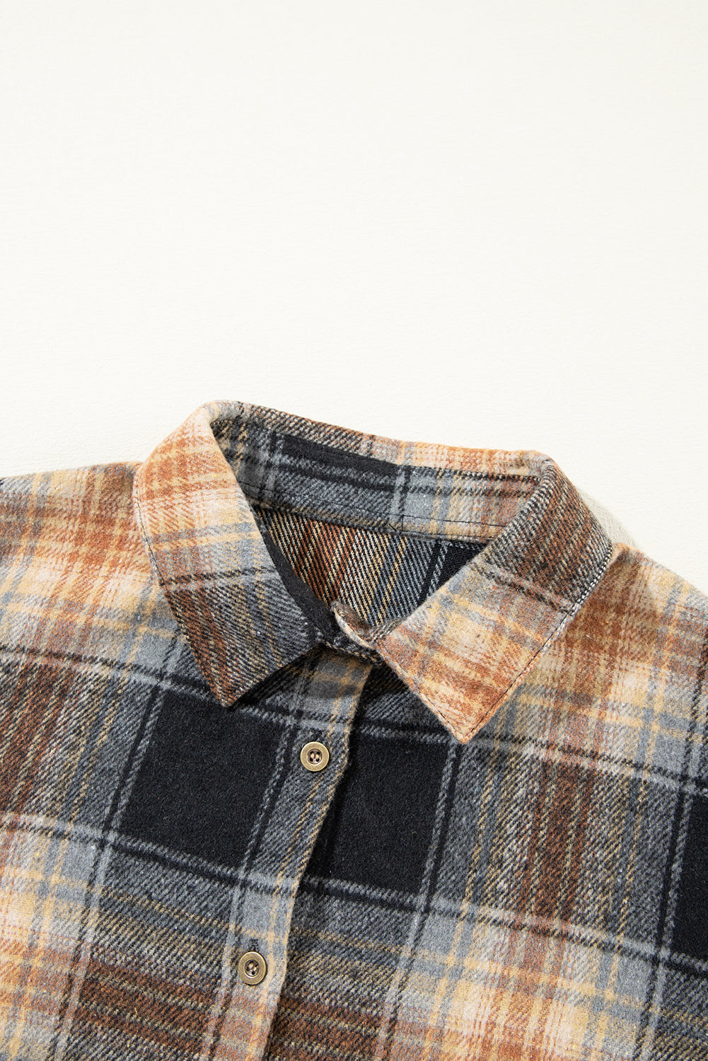 Black Oversize Rounded Hem Plaid Shacket with Slits