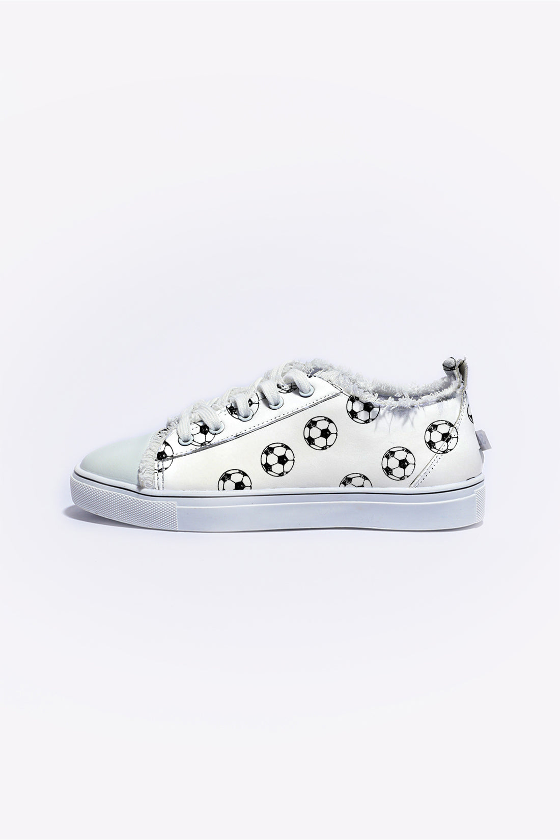 White Soccer Football Print Frayed Canvas Lace-up Shoes