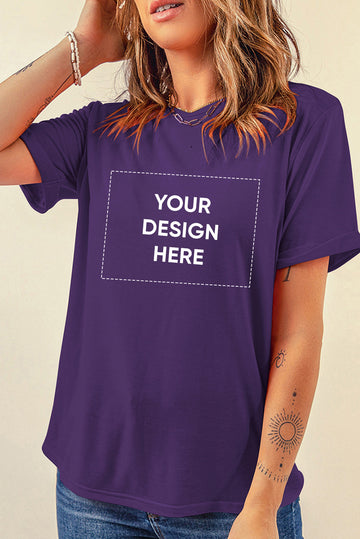 Tillandsia Purple Casual Plain Crew Neck Tee