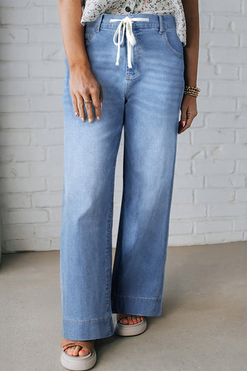 Iceland Blue Acid Wash Contrast Lace-up Plus Size Jeans