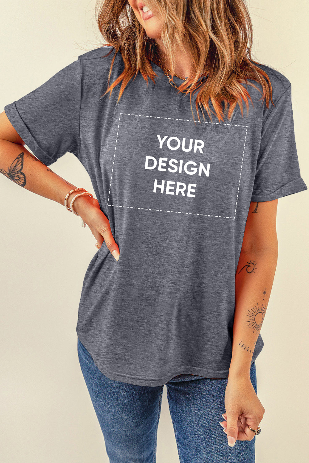 Gray Casual Plain Crew Neck Tee