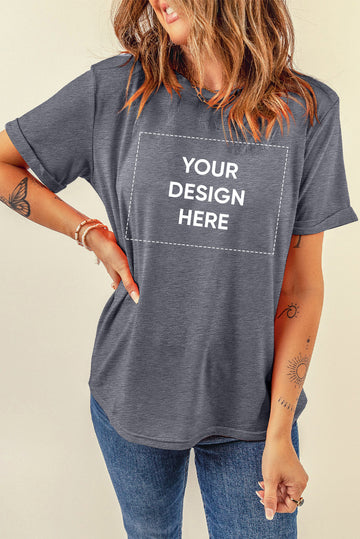 Gray Casual Plain Crew Neck Tee