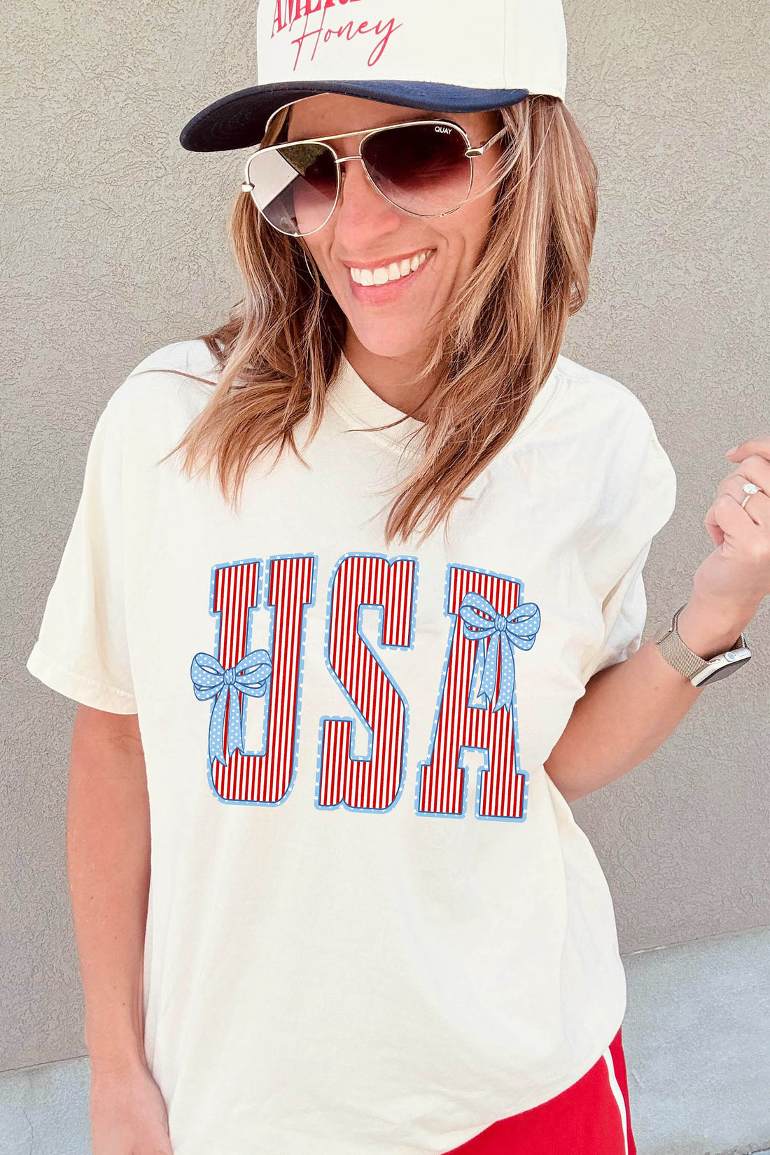 White USA Patriotic Letter Print Summer Casual T Shirt