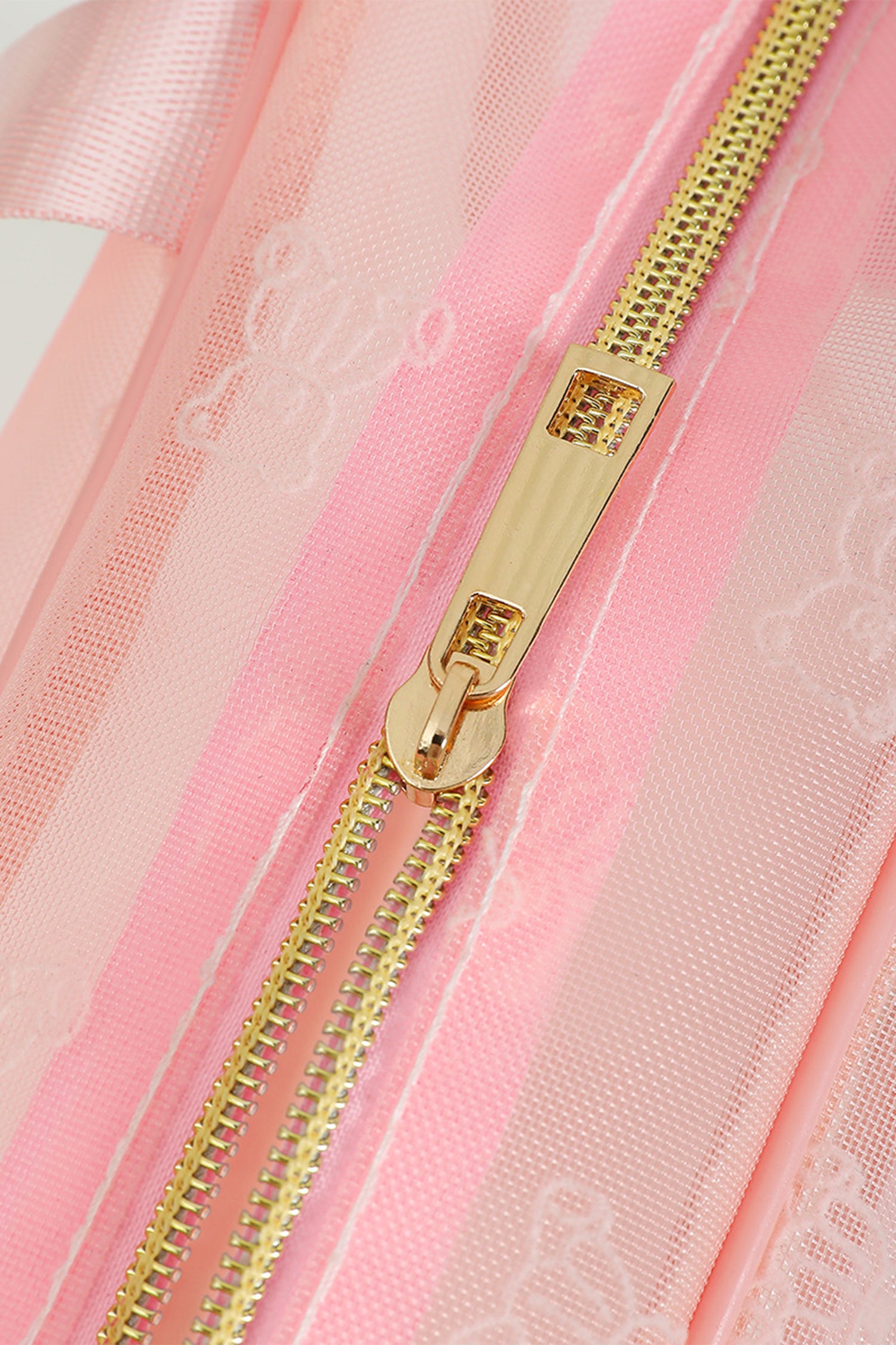 Pink STUFF Chenille Letter Patched Teddy Bear Mesh Lightweight Makeup Bag