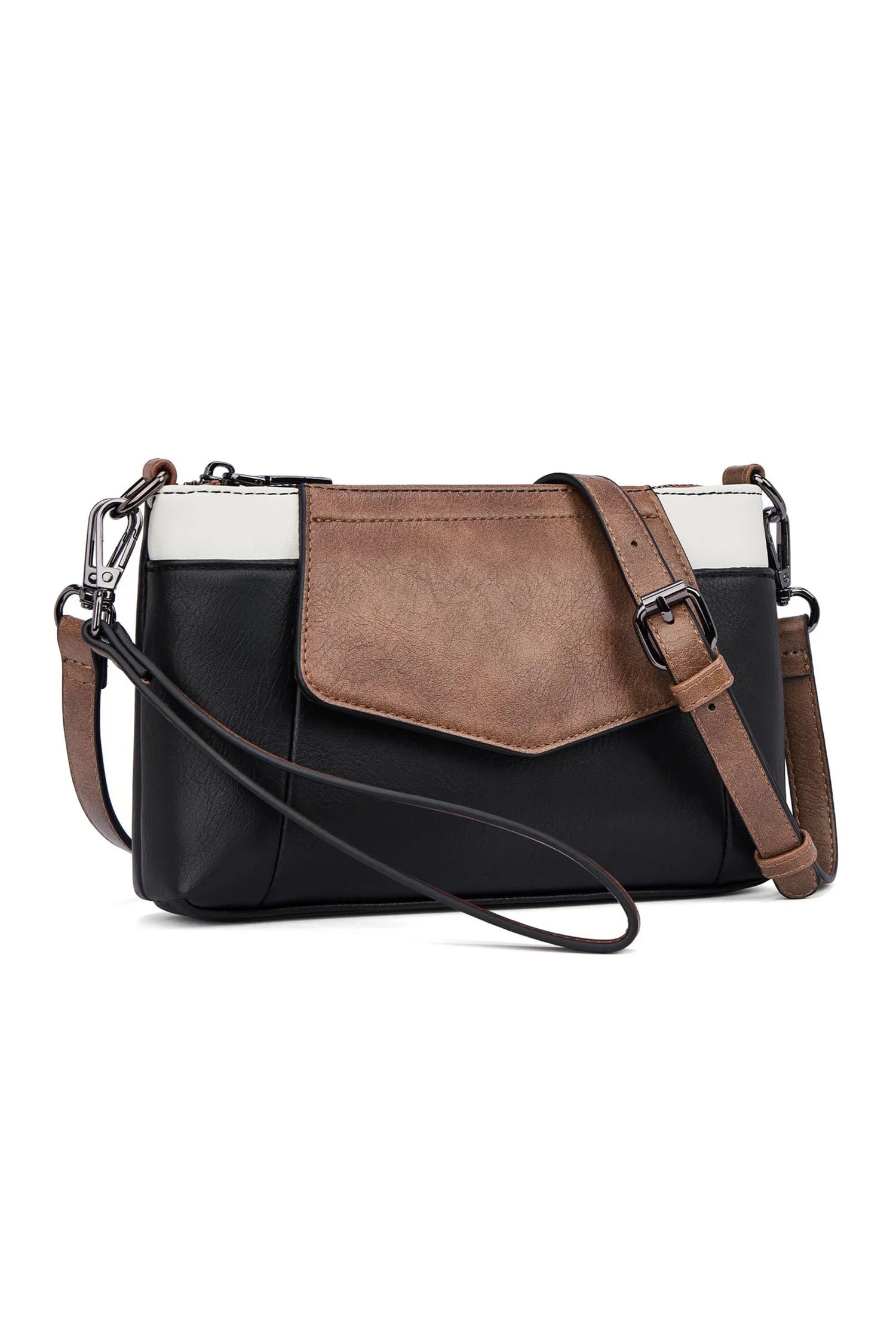 White Color Block Convertible Clutch Single Shoulder Bag