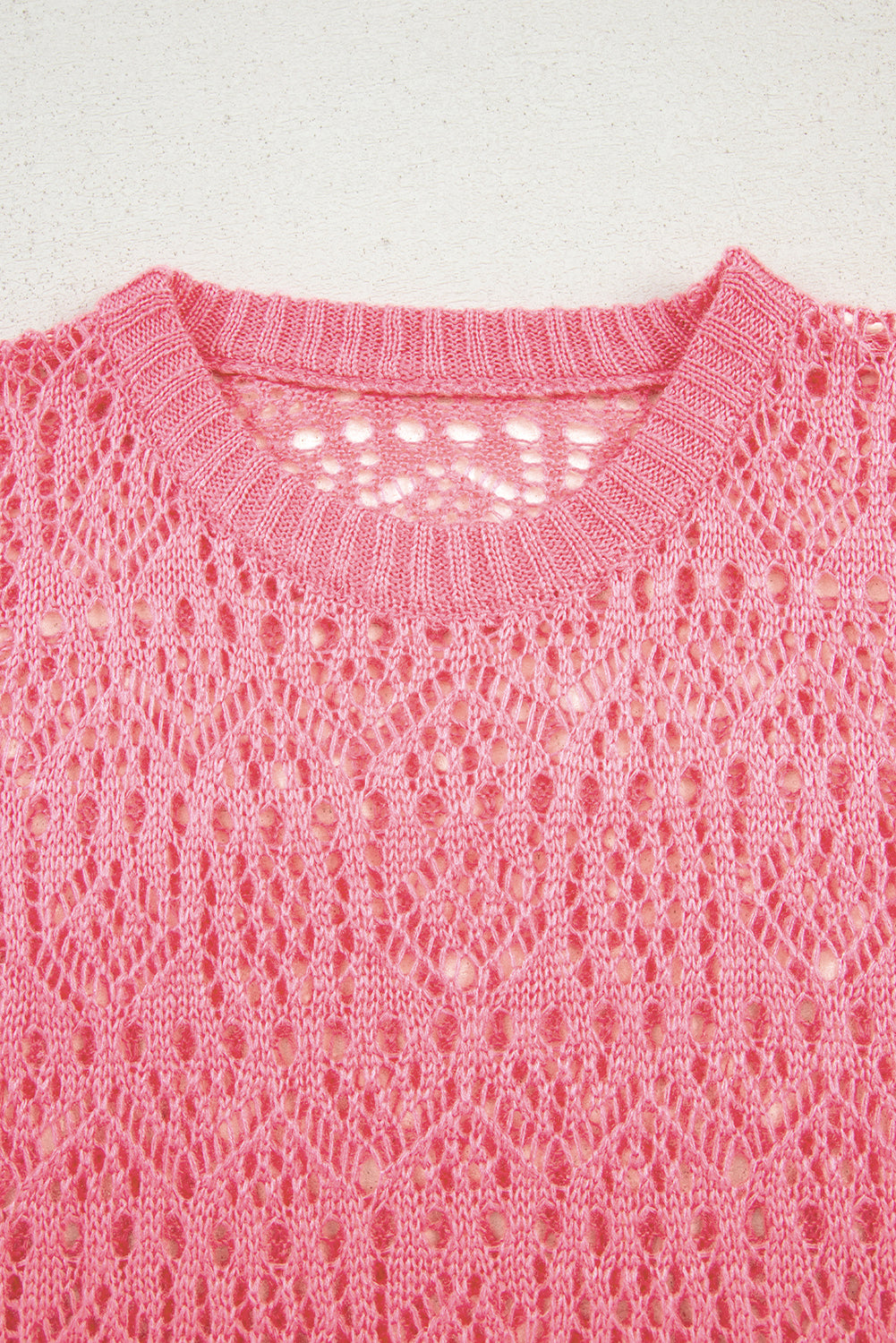 Sachet Pink Stylish Hollowed Pattern Knit Round Neck Sweater