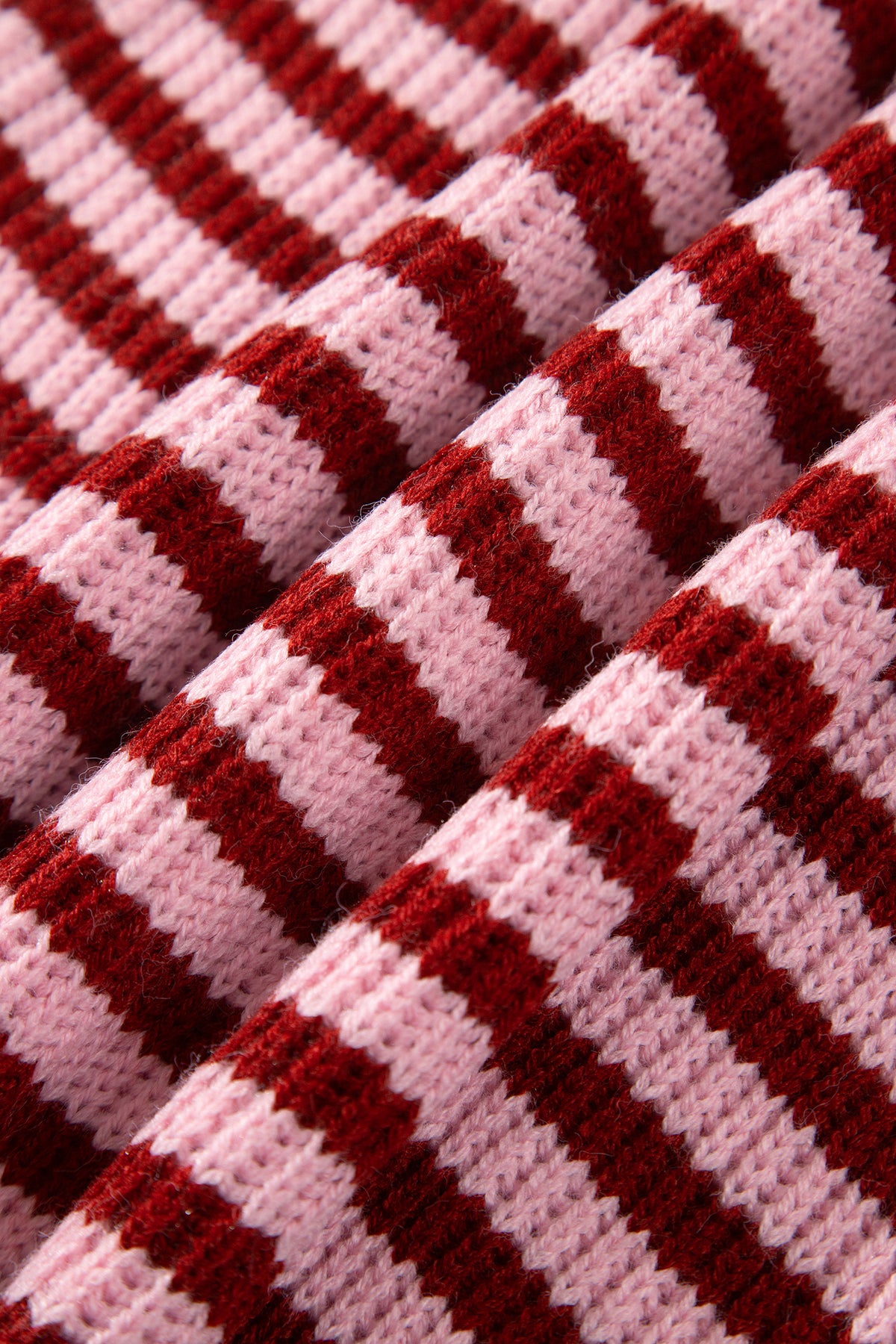 Red Stripe Striped High Neck Zip-up Sweater Long Sleeve Casual Fit Drop Shoulder Open Front Cardigan