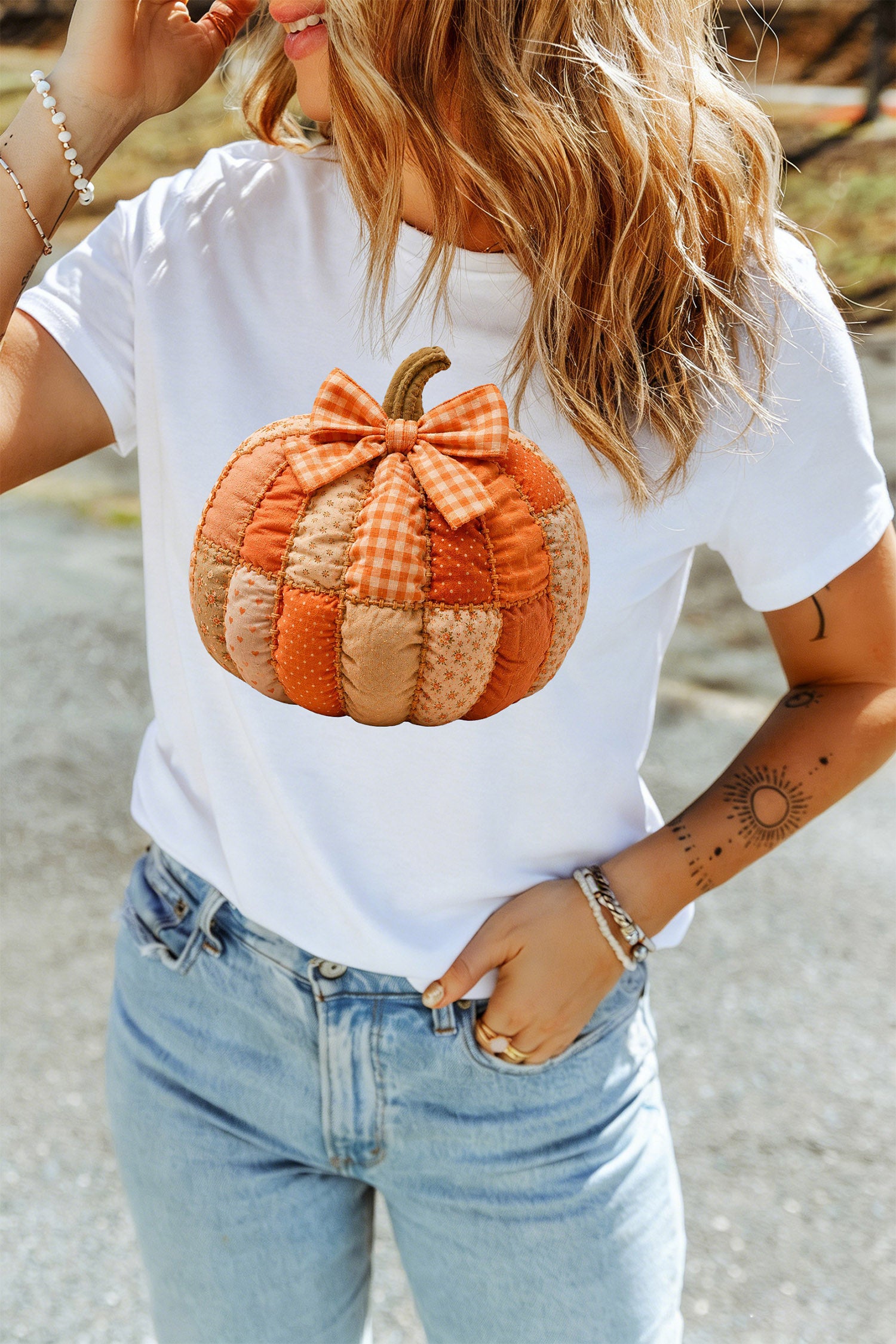 White Pumpkin Printed Thanksgiving Graphic Tee