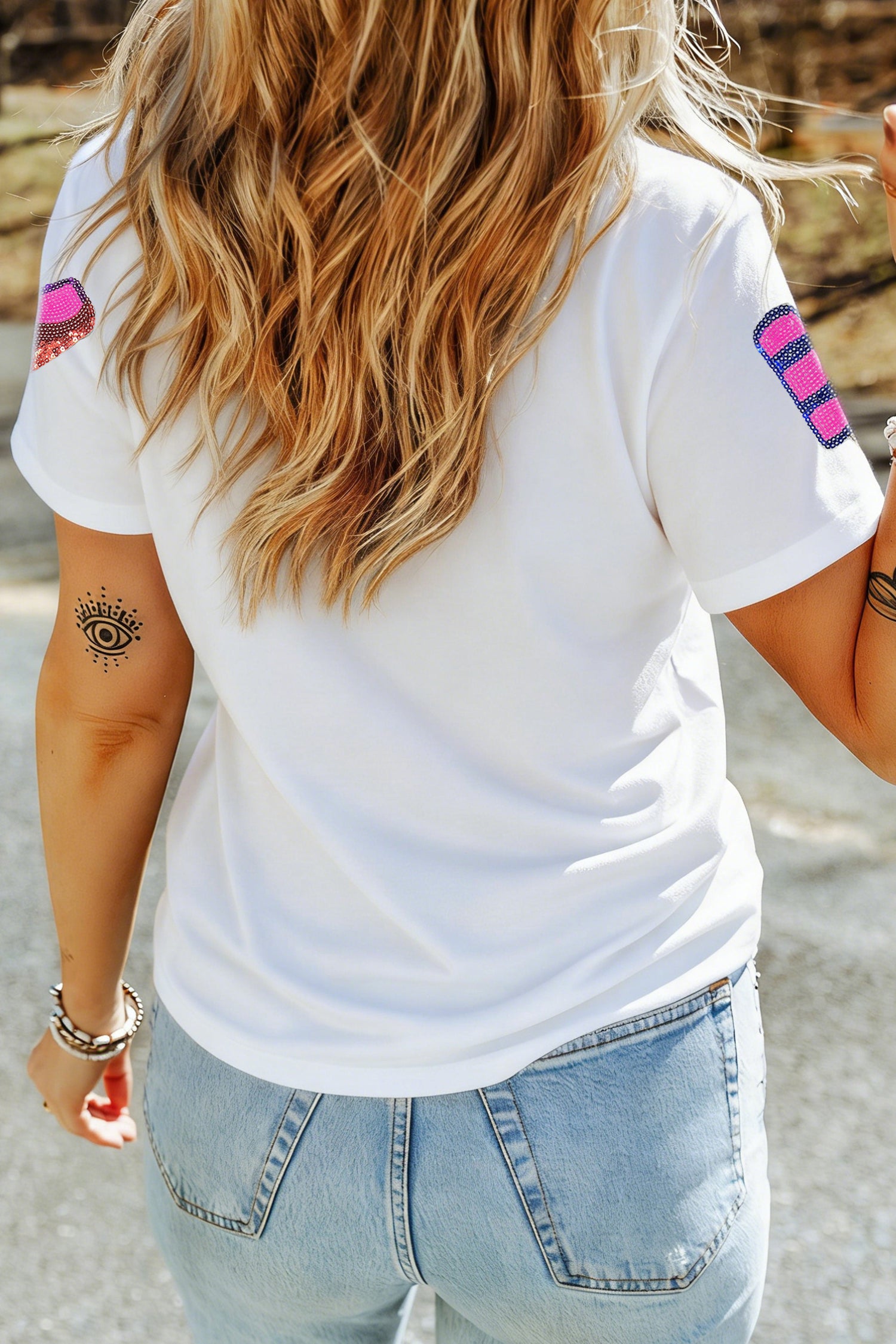 White Sequin Popsicle Graphic Casual T Shirt
