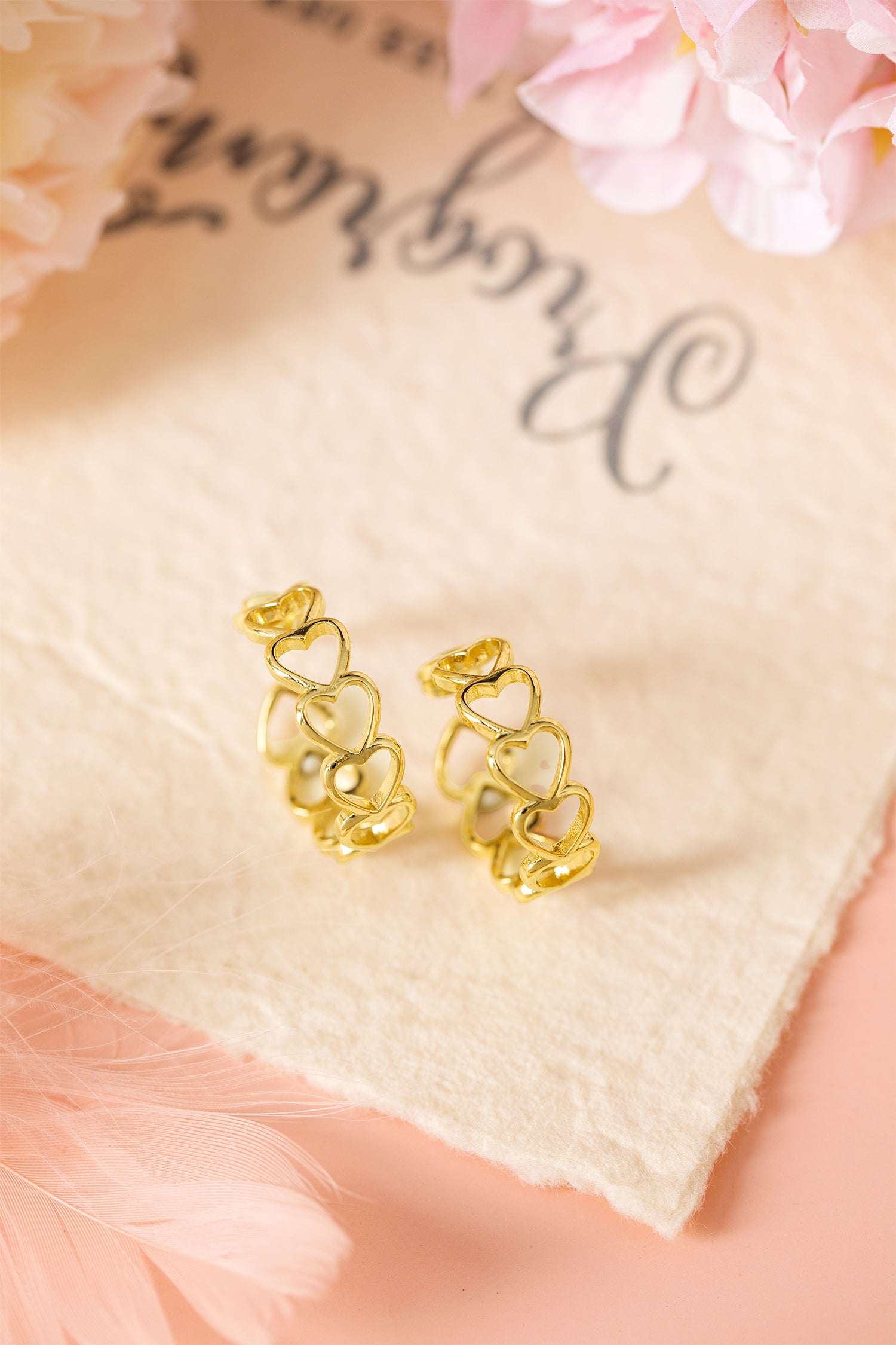 Gold Plated Heart Link Hoop Stud Earrings