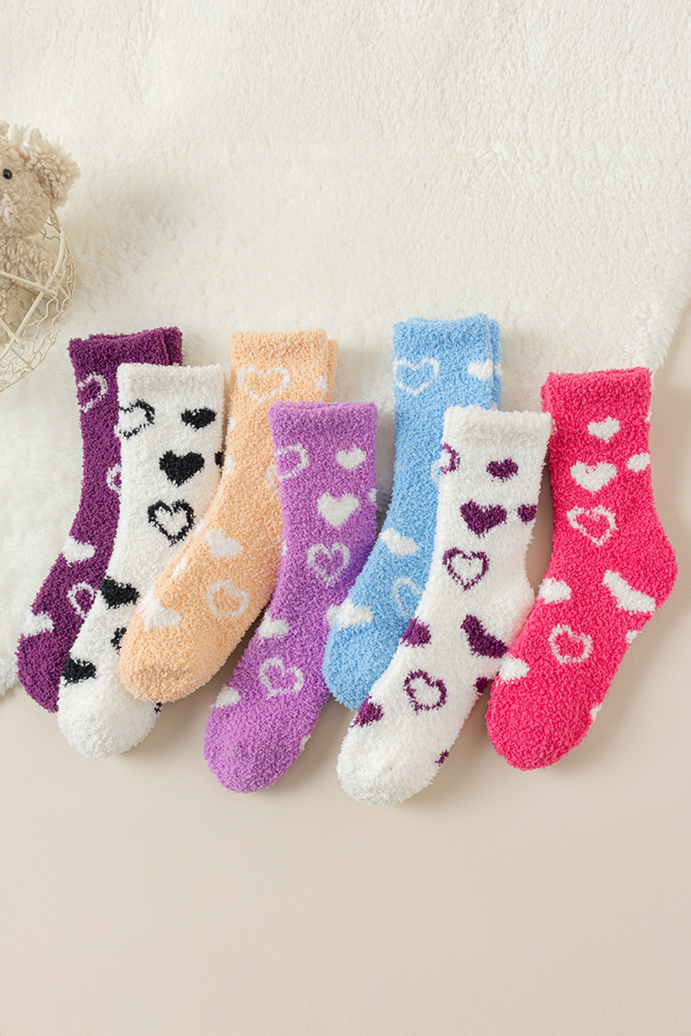 Dearlovers Strawberry Pink Heart Shape Print Coral Fleece Thick Crew Socks