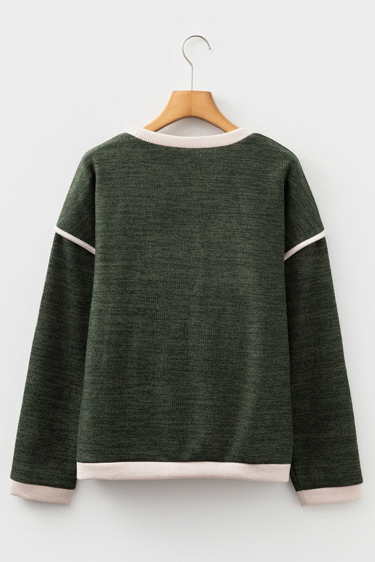 Four Leaf Clover Mallard Duck Graphic Contrast Trim Patchwork Casual Knit Top
