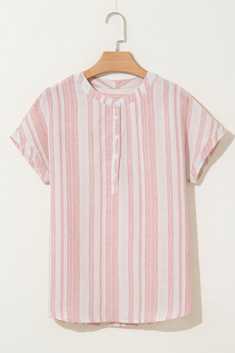 Fiery Red Breathable Gauze Half Button Short Sleeve Casual Blouse