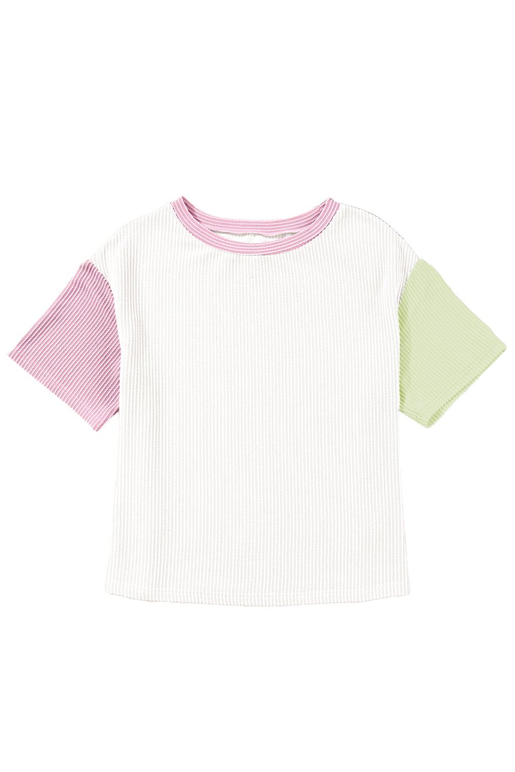 White Corded Colorblock Crewneck Tee