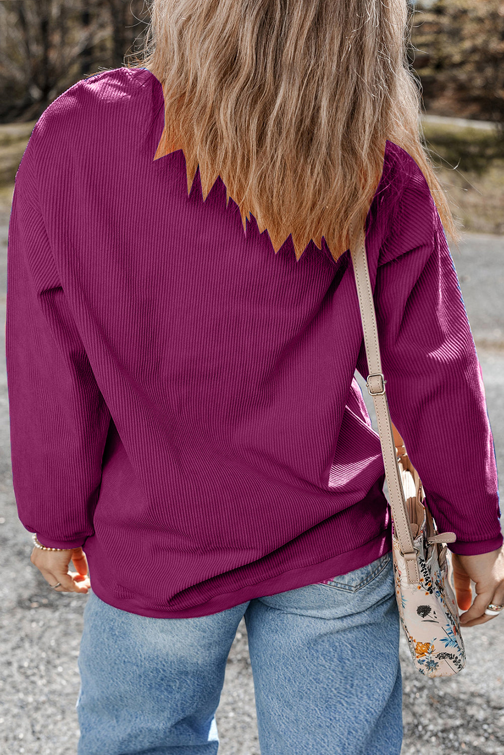 Festival Fuchsia Ribbed Corded Oversized Sweatshirt