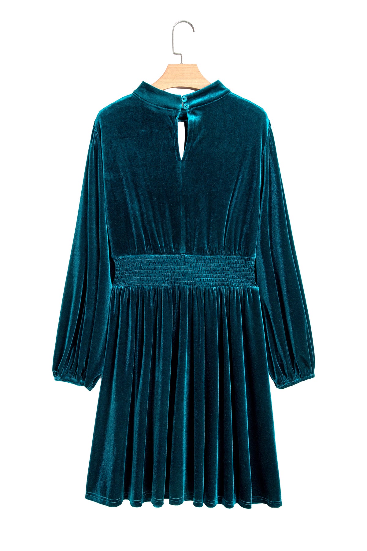 Skobeloff High Neck Keyhole Detail Long Sleeve Velvet Mini Dress