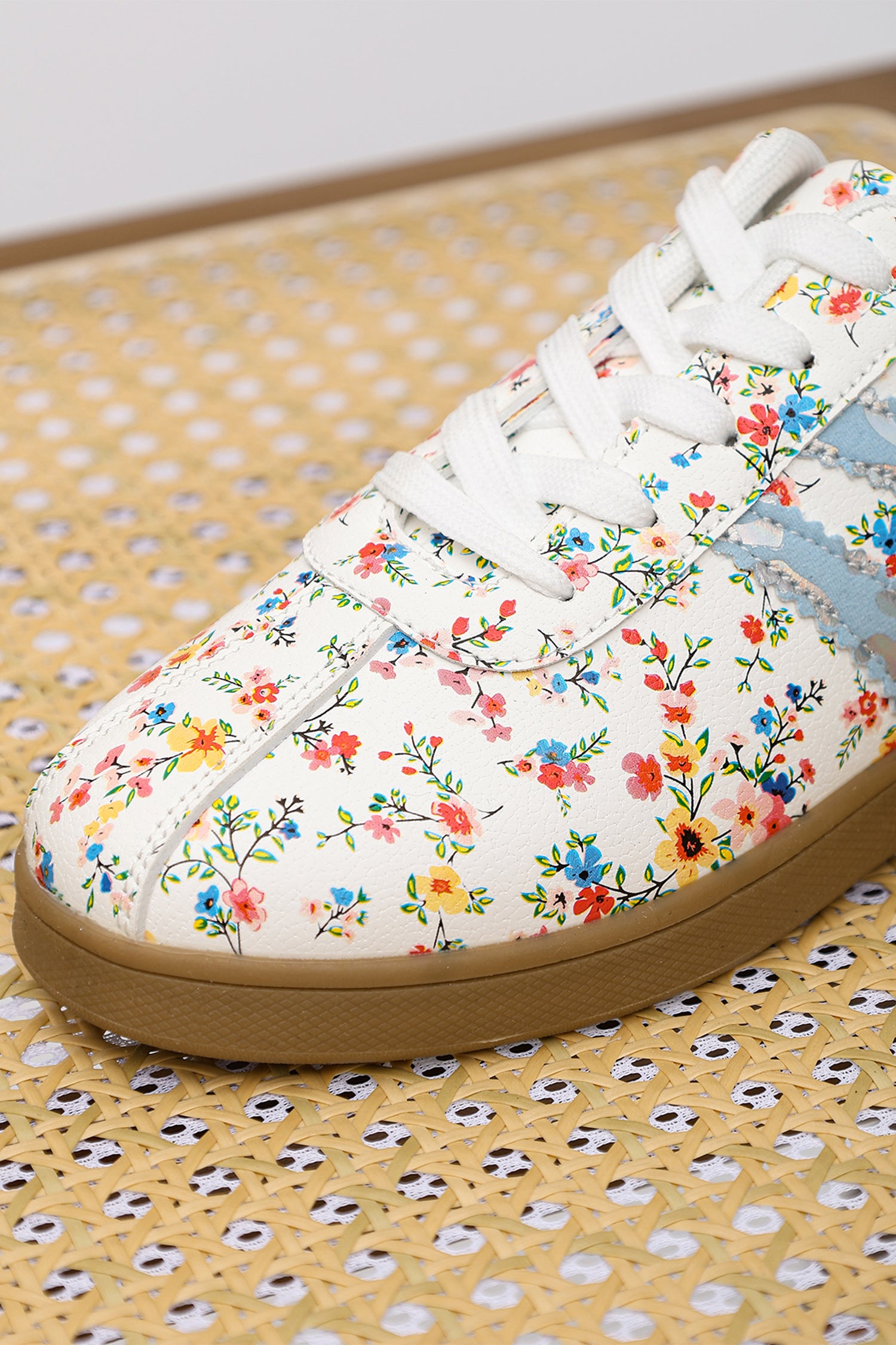 Racing Red Fresh Floral Print Color Block Detail Lace Up Shoes