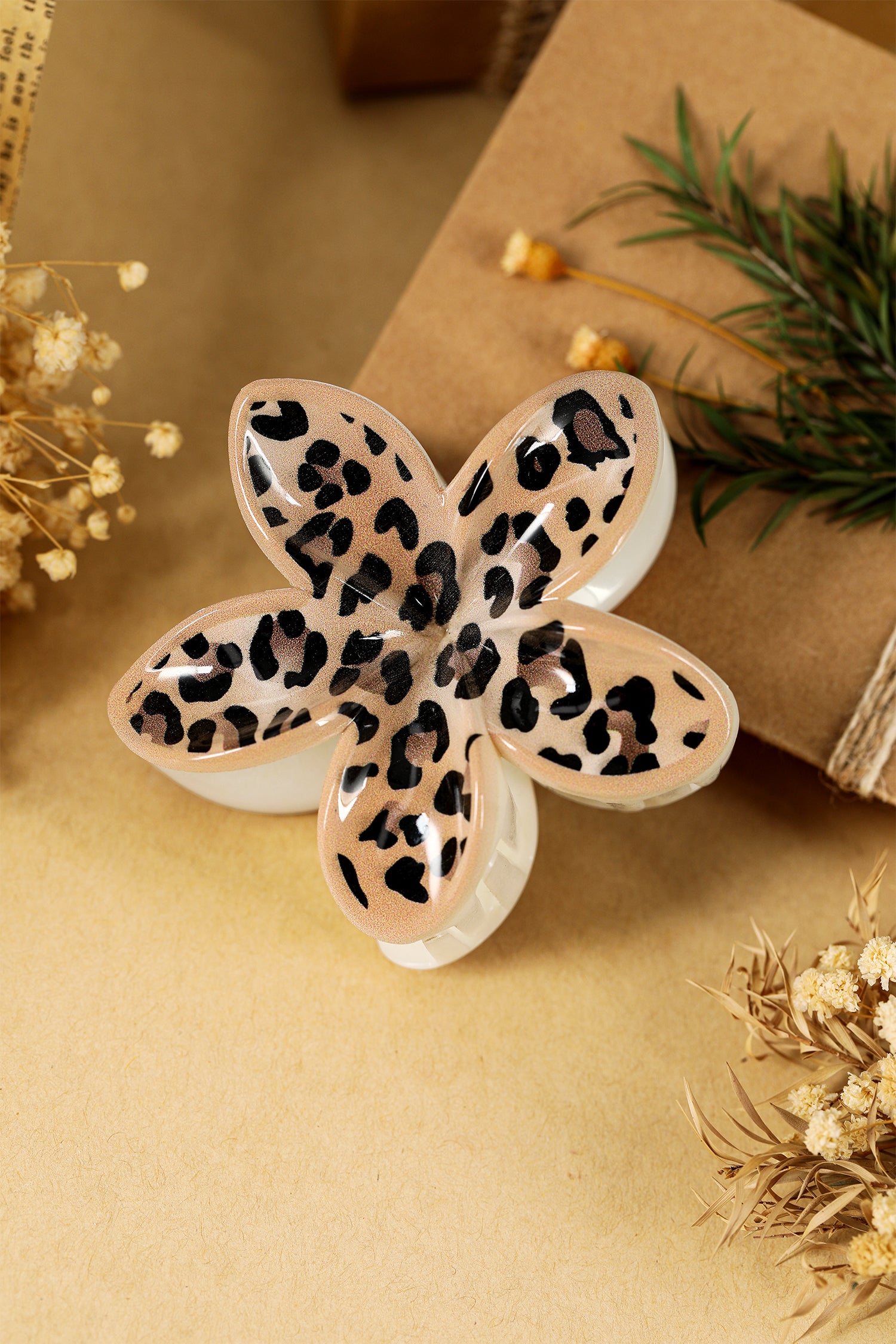 Khaki Leopard 3D Flower Hair Claw Clip