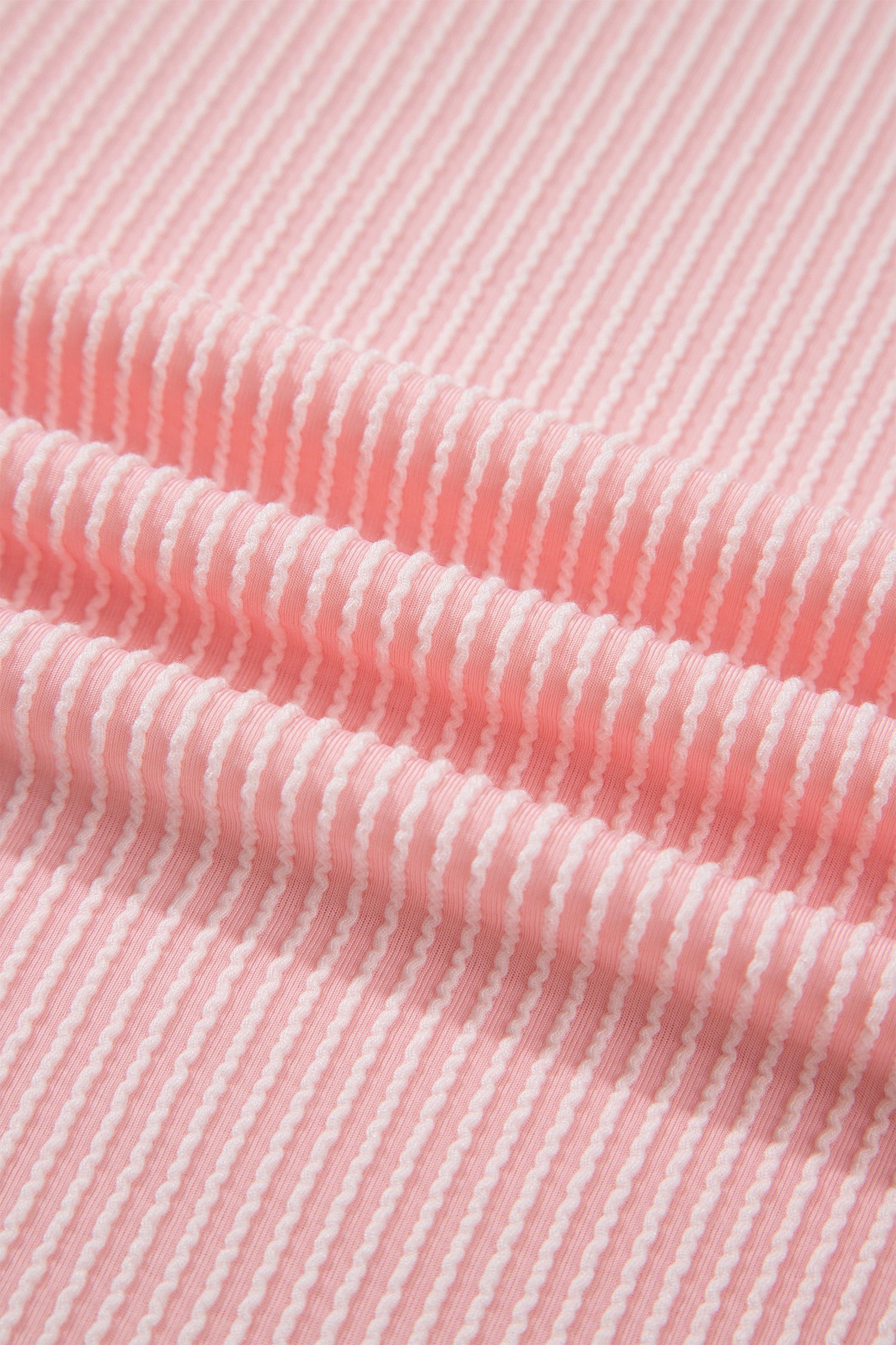 Pink Ribbed Knit Colorblock Long Sleeve Round Neck Plus Size Blouse