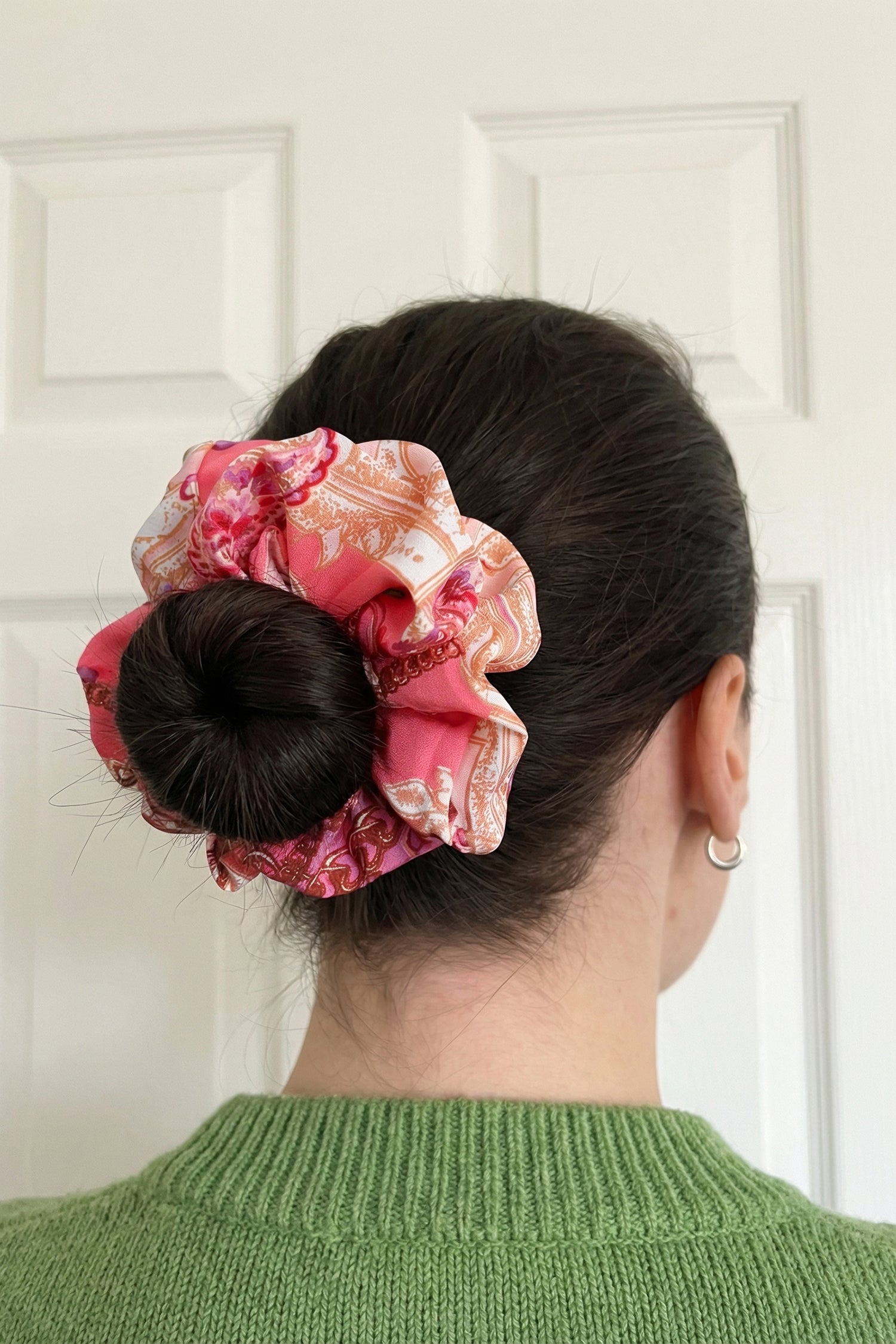 Strawberry Pink Colorful Patterned Scrunchie Hair Tie