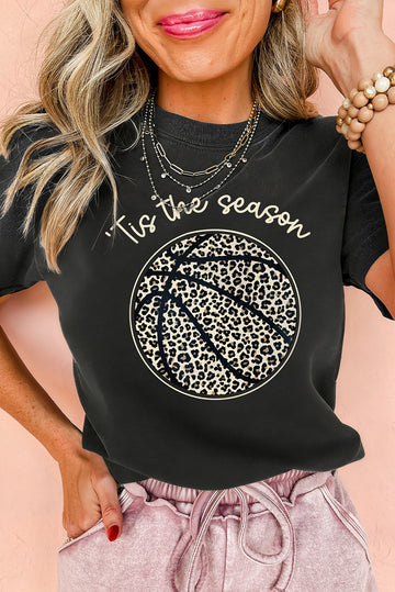 Black Leopard Basketball Printed Crew Neck Tee