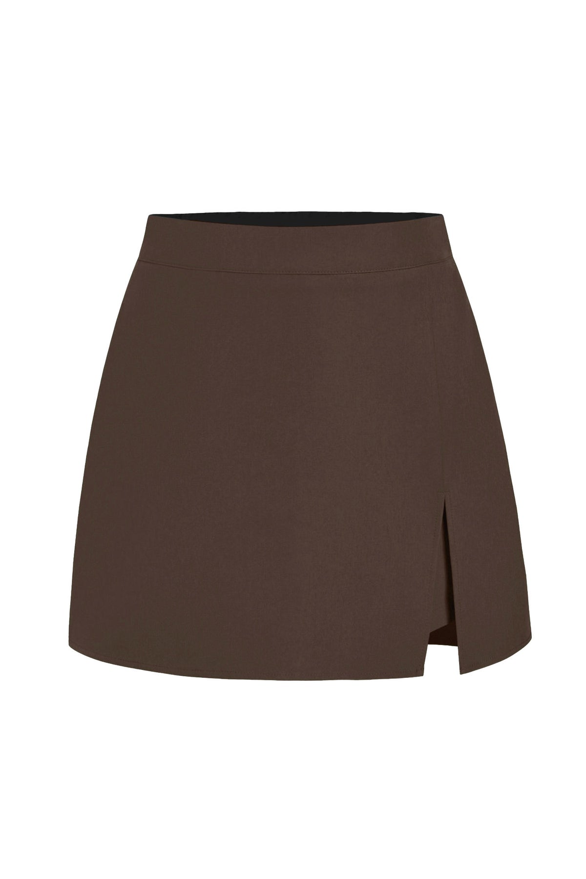 Coffee Solid High Waist Split Front Casual Skort
