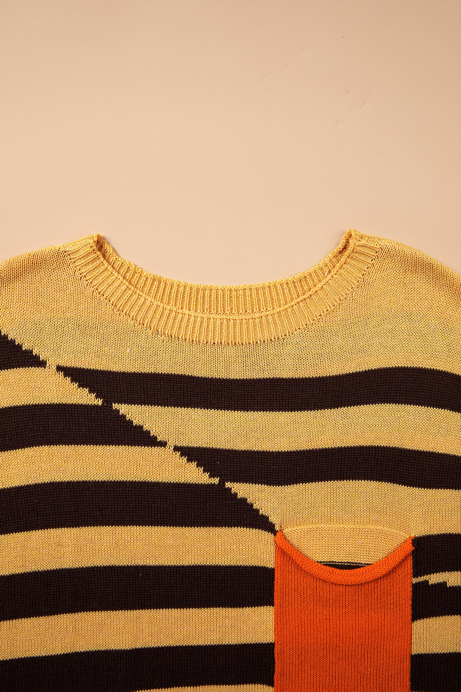 Brown Stripe Striped Drop Shoulder Colorblock Pullover Sweater