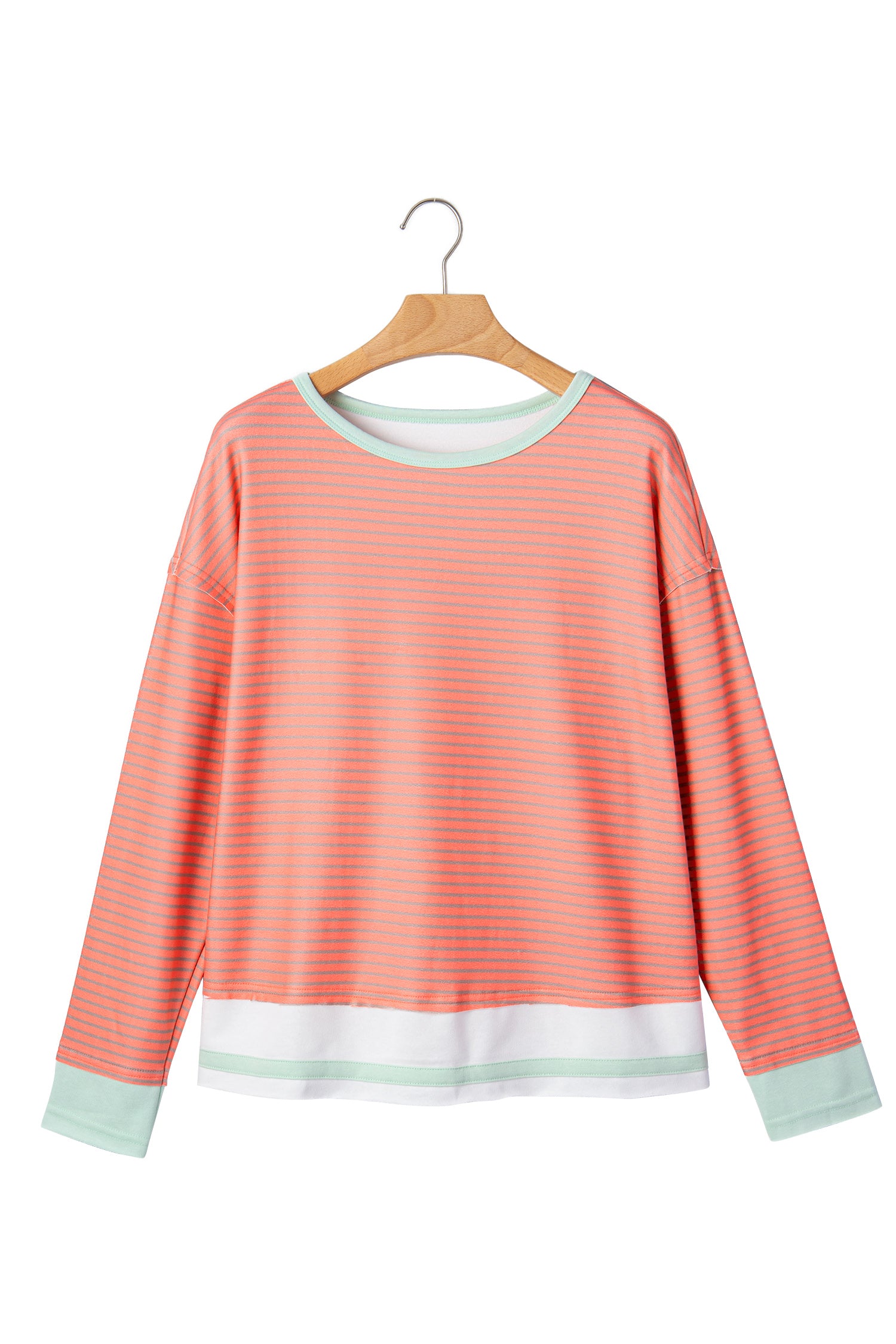 Orange Stripe Colorblock Detail Raw Seam Long Sleeve Top