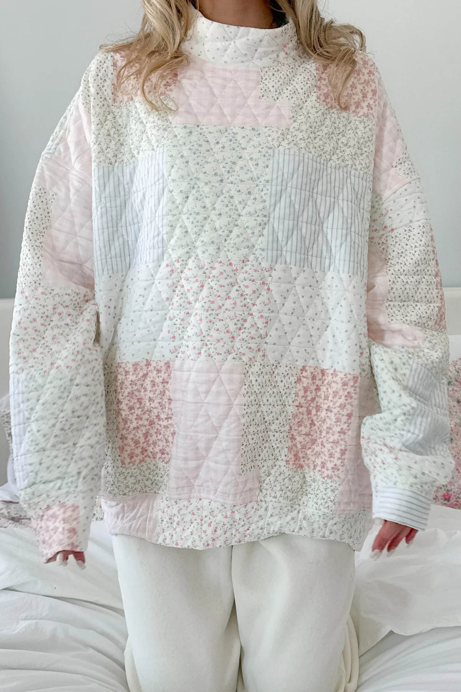 Multicolour Floral Quilted Mock Neck Top and Short Set