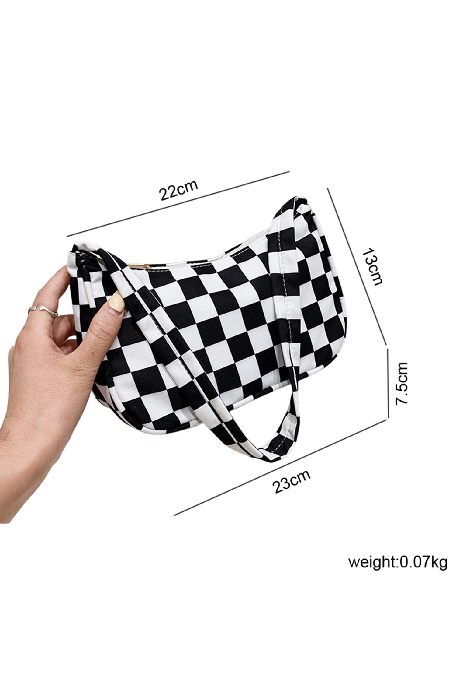 White Plaid Printed Minimalist Shoulder Bag