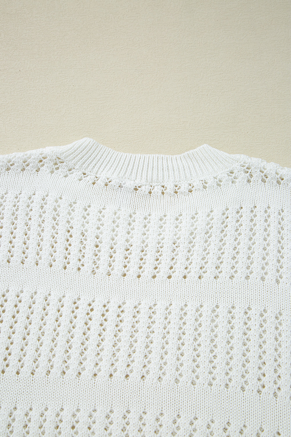 White 3/4 Sleeve Open Knit Mesh Detail Pullover Sweater